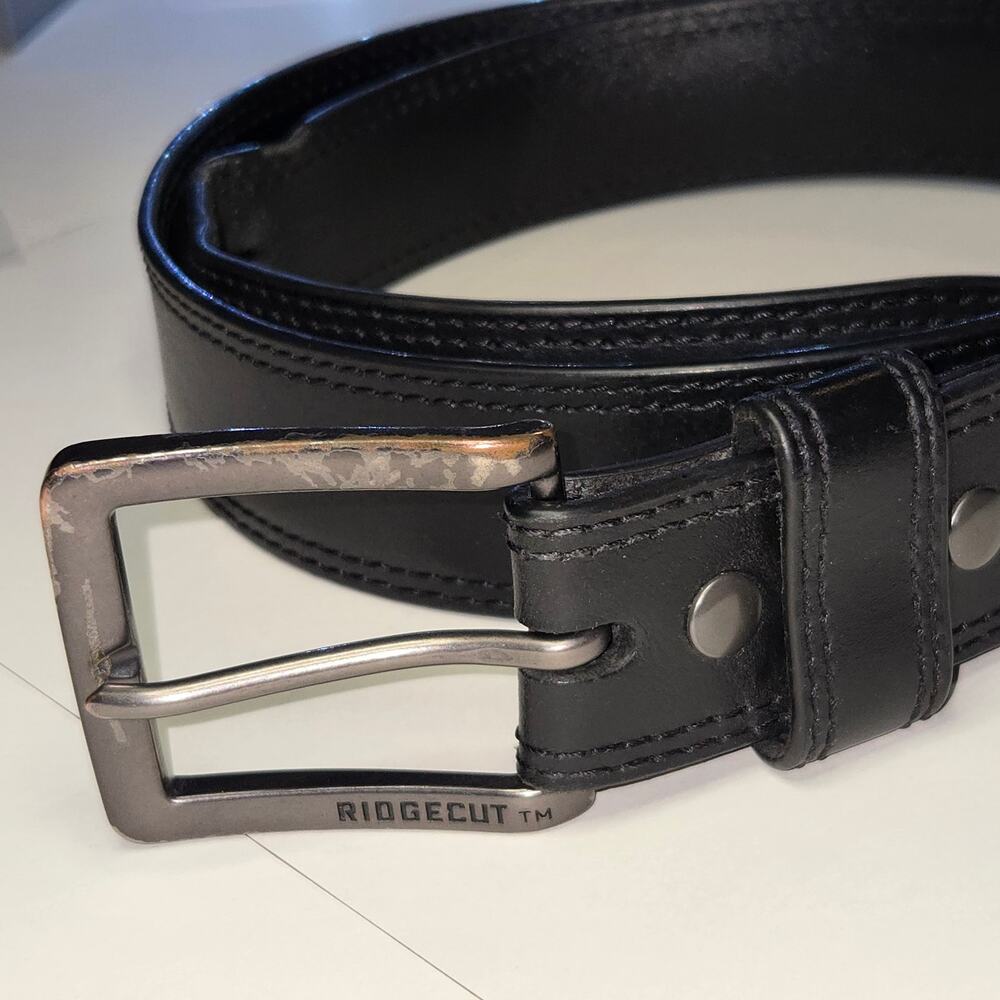 Ridgecut Black Leather Belt Men's Lg. Brushed Metal Buckle Business Classic Work